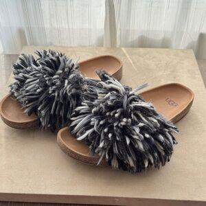 UGG Black and White Fuzzy Slippers